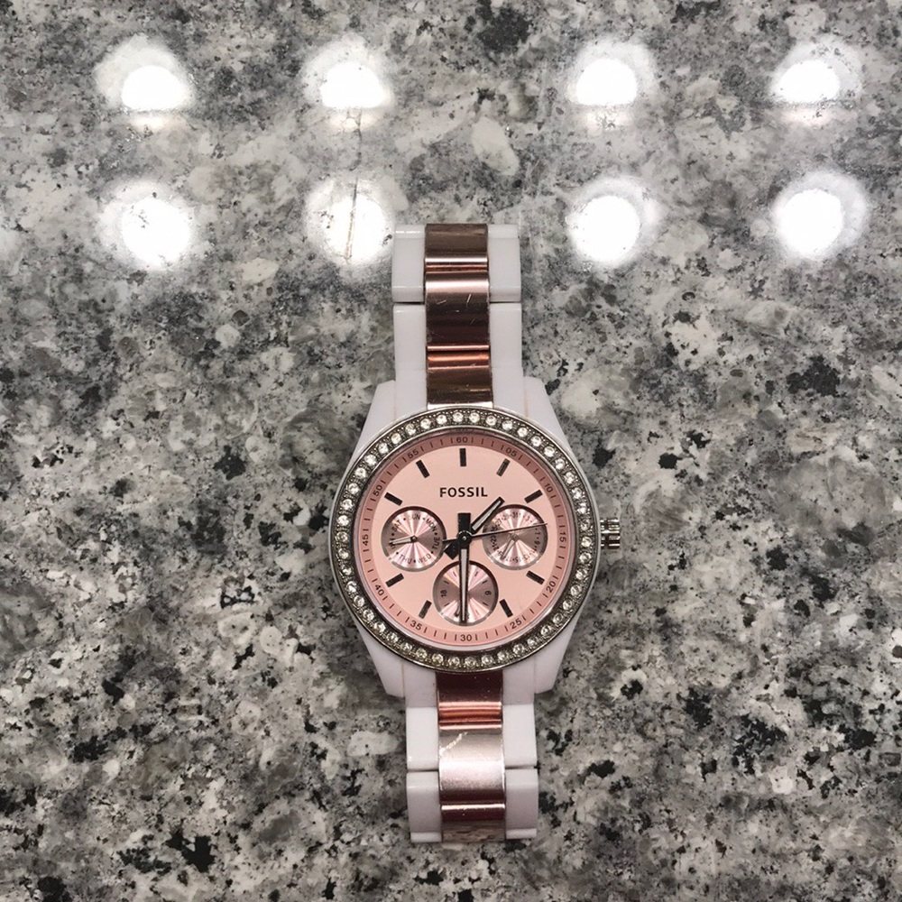 Fossil two toned pink diamond wrapped face